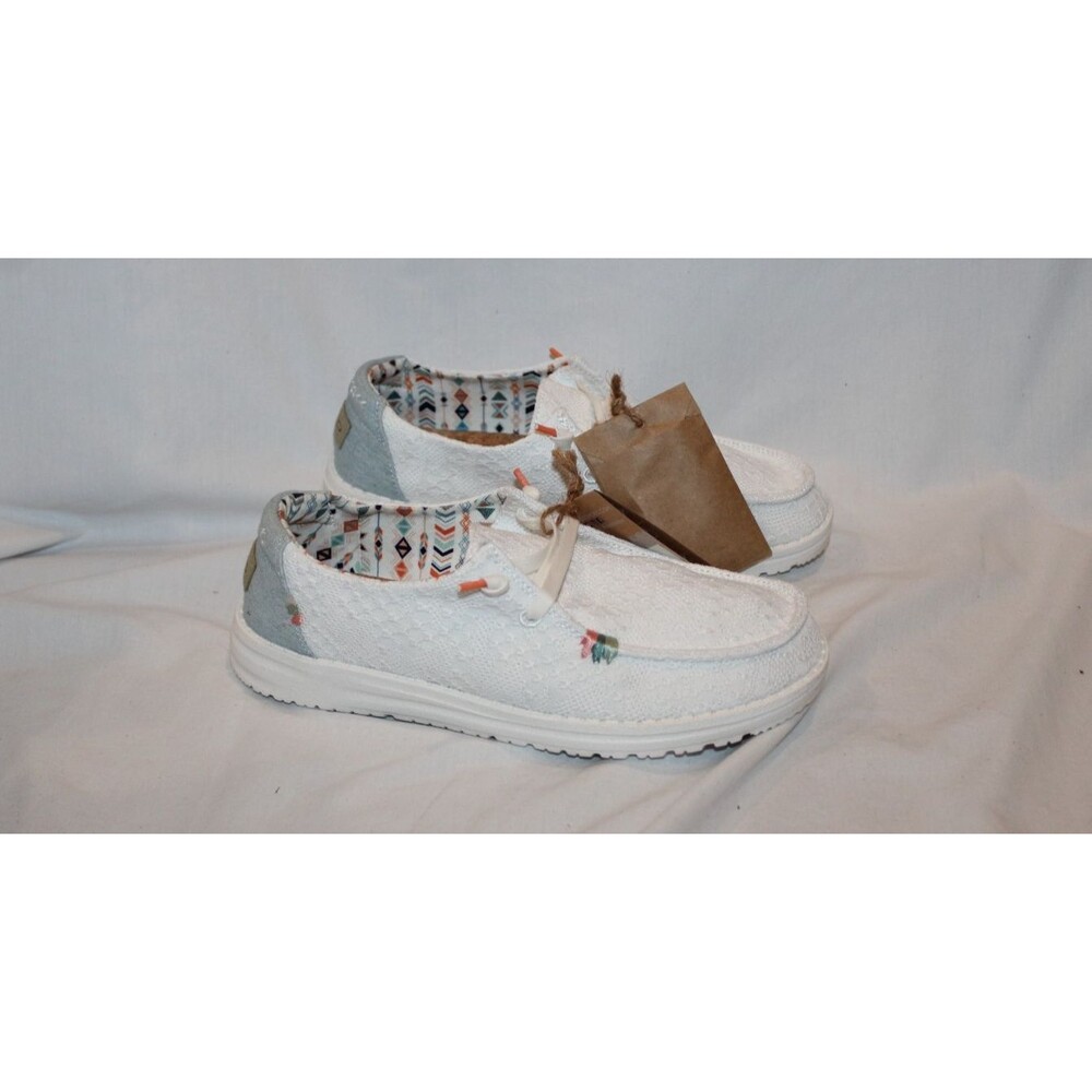 Hey Dude Wendy Women's Crotchet Bo Ho Lightweight Slip On Sneaker White NWOB 7